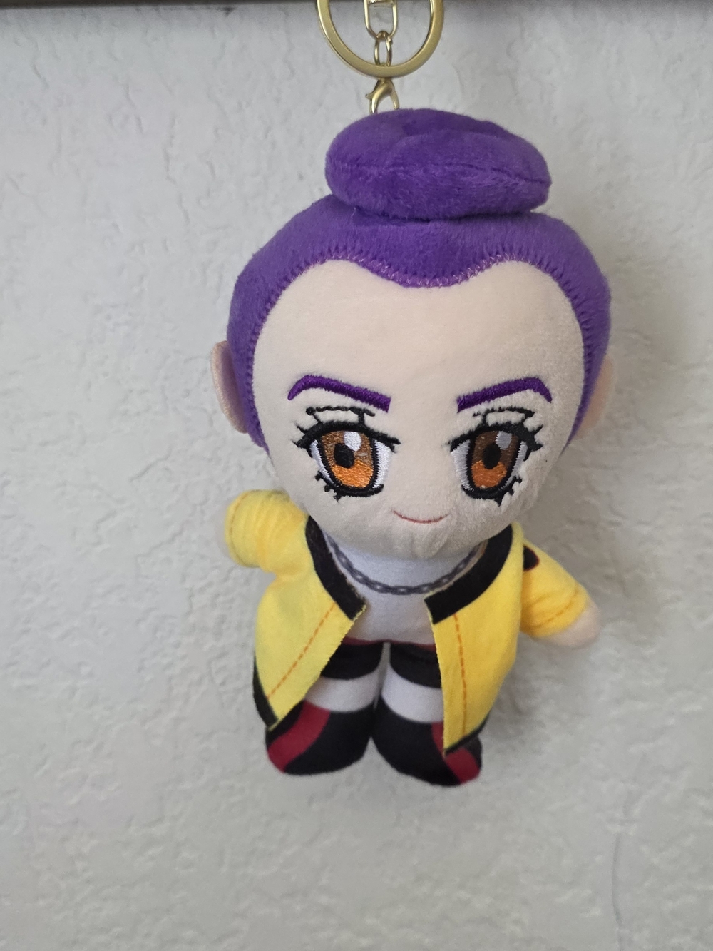 Purple-Haired Plush Keychain Doll in Yellow Jacket Kpop Demon Hunter Rumi